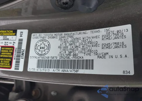 2013 Toyota Tacoma V6 from USA, damaged, VIN 5TFMU4FN6DX015079